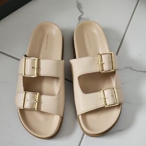 Ann Taylor Beige Sandals with Gold Accents